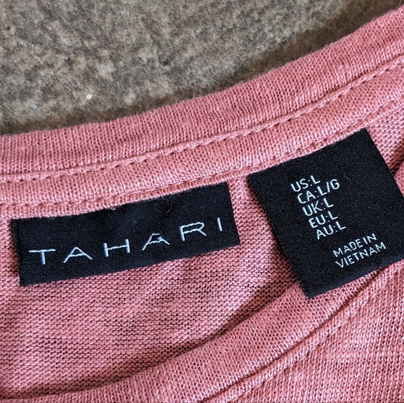 Tahari Linen Short Sleeve Button Back Top Laggenlook High Low Size L Dus… - Picture 7 of 10